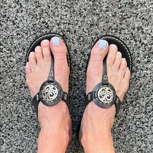 Brighton Black leather with silver medallion super comfy sandals